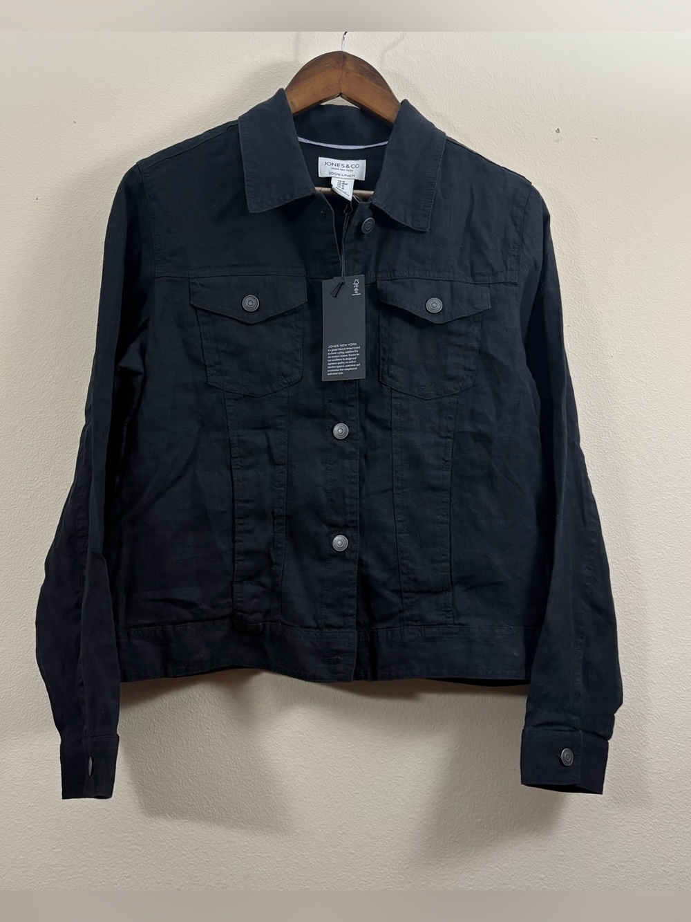 Jones New York Linen Jean Jacket women’s M black NWT classic trucker minimalist